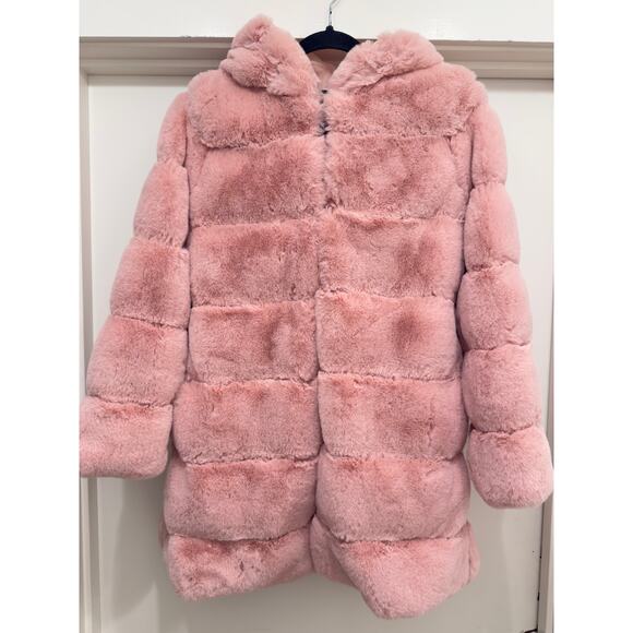 Soft Pink Faux Fur Hooded Jacket Coat Excellent Pockets Lined Lanshifei Small - Picture 2 of 8
